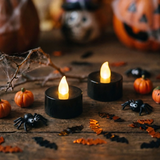Halloween LED-tealys, sorte, 2 stk.