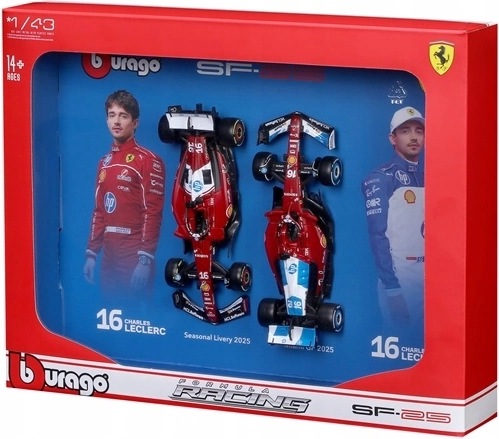 Bburago Ferrari F1 – dobbeltpak med metalmodeller 1:43 Charles Leclerc