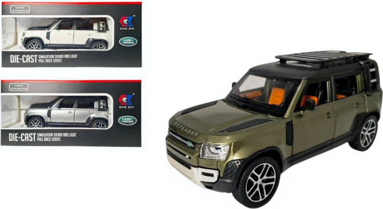 Metalmodel Land Rover Defender 1:24 med lys og lyd