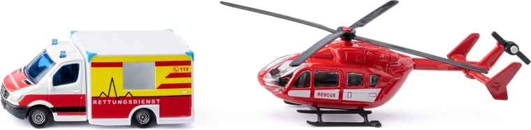 Siku super – ambulance Mercedes‑Benz og helikopter EUROCOPTER EC145, sæt 1:87