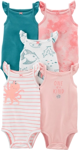 Carter's ærmeløs babybody Pink Ocean til piger, 5 stk. (9 måneder)
