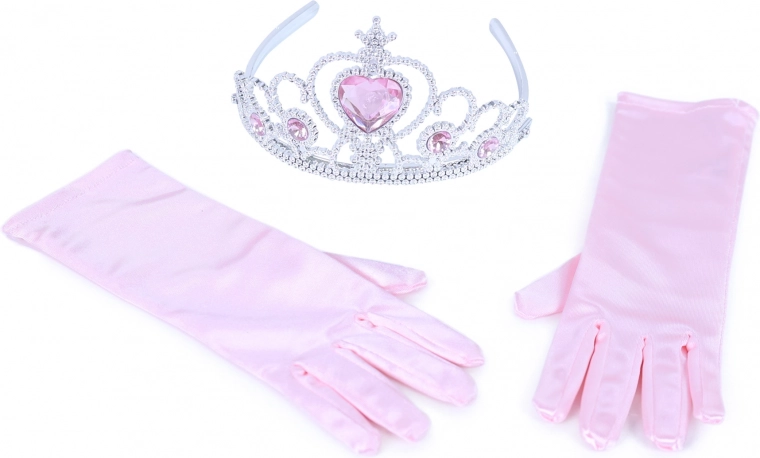 Prinsessesæt med pink handsker og krone