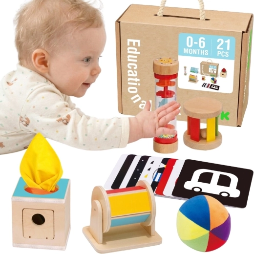 Montessori pædagogisk sensorisk boks XXL 6 i 1 TOOKY TOY til børn fra fødslen til 6 måneder - 6 stk.
