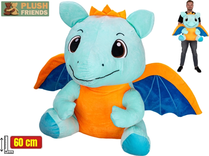 Plush Friends lyseblå plysbamse-drage 60 cm (siddende)