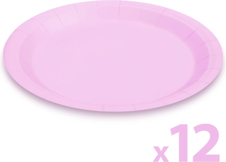 Sæt med lyserøde papirtallerkener, 23 cm, 12 stk.
