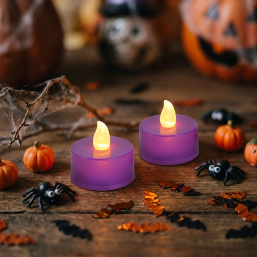 Halloween LED-fyrfadslys lilla, 2 stk.