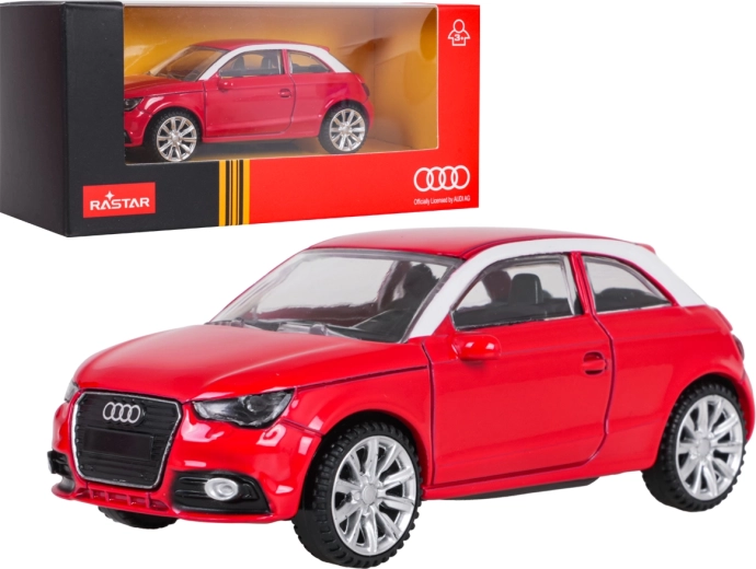Audi A1 RASTAR-model i metal i målestoksforholdet 1:43, rød