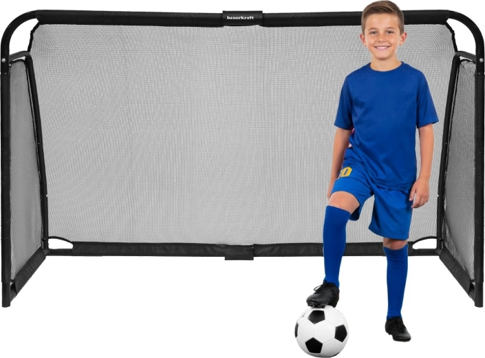 Stål-fodboldmål Bauerkraft med træningsnet 180 × 120 × 60 cm, sort