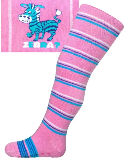Bomuldsstrømpebukser med ABS New Baby pink zebra med striber str. 104–110