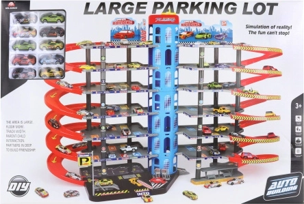 Stor etagegarage med legetøjsbiler