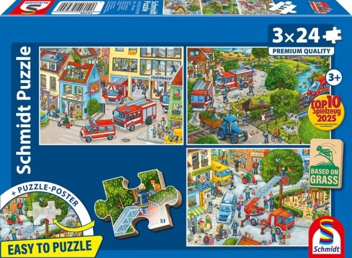 Puslespil brandmænd 3×24 brikker