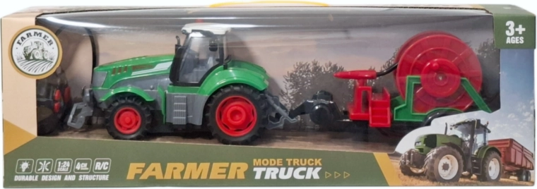 Fjernstyret traktor med trailer og slangevinde, med lys og oplader