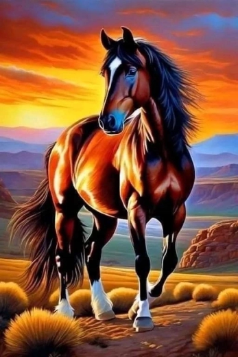 Norimpex diamantmaling – brun hest ved solnedgang 30 × 40 cm