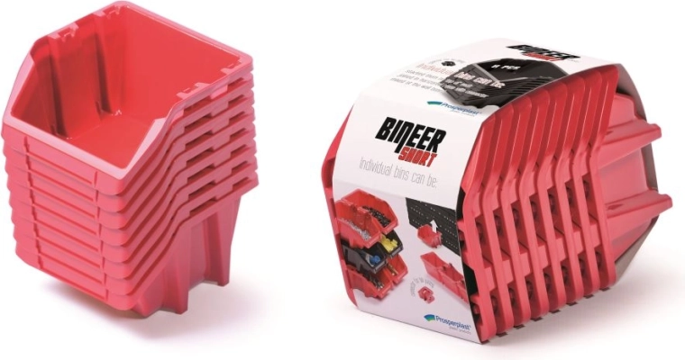 Sæt med opbevaringsbokse 8 stk. Bineer Short, 206 × 118 × 144 mm, rød
