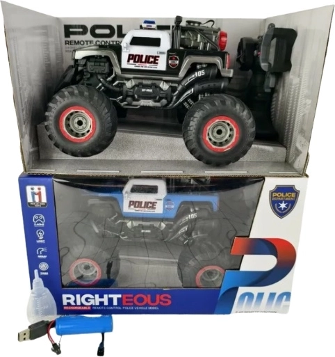 Politijeep med fjernbetjening og store hjul