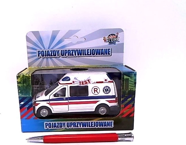 Hvid metalambulance med lys og lyd 14 cm