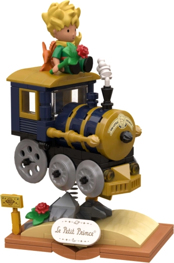 Ikonisk lille tog på bogformet sokkel