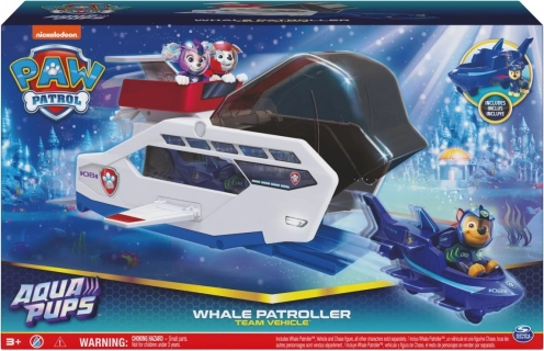 PAW Patrol Aqua Pups hvalpatruljetransporter med Chase-figur og affyrbart køretøj