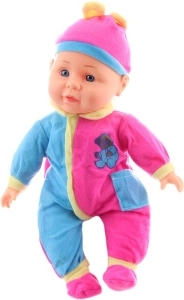 Talende baby 30 cm i farverigt tøj