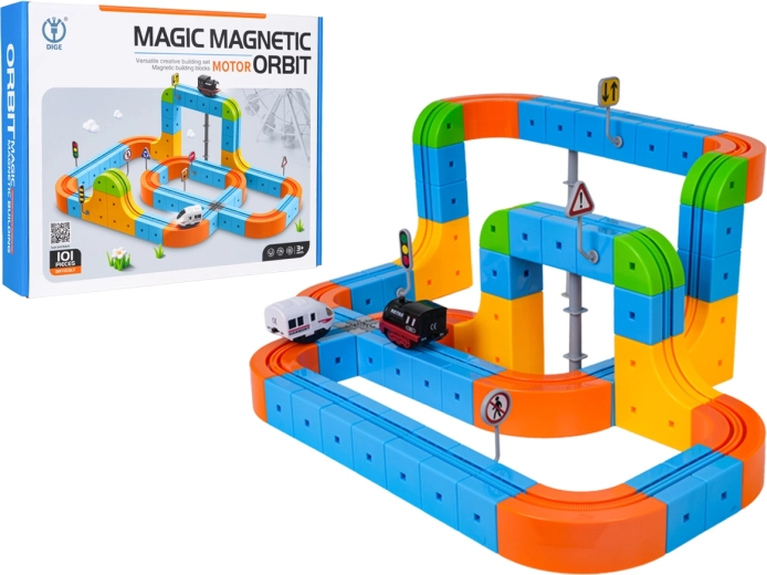 Magnetisk farverig togbanesæt med 101 dele