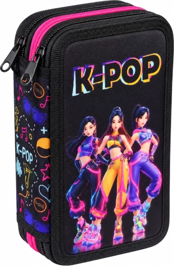 Tredelt fuldt udstyret penalhus til skolen K-Pop Demon Hunters Huntrix, sort