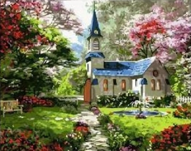 Norimpex diamantmaling Kirke i forårshave 30 × 40 cm