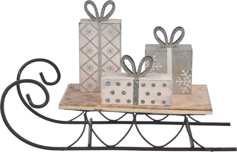 Dekorative slæder træ/metal beige 23 × 14 × 7 cm