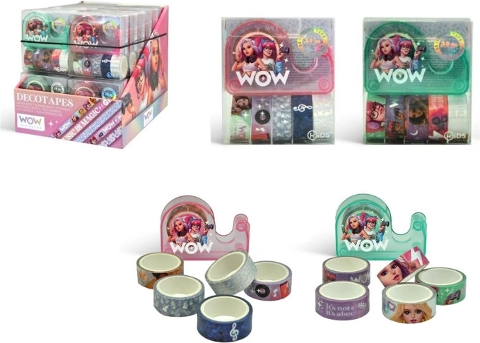 Dekorative washi-tapes WOW med borddispenser, sæt med 6 stk.