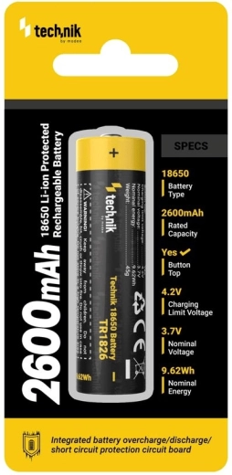 Genopladeligt 18650-batteri 2600 mAh 3,7 V med beskyttelse