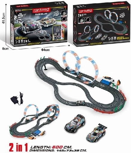 Racerbane 2-i-1 med loop, 2 biler, 600 cm, 1:43