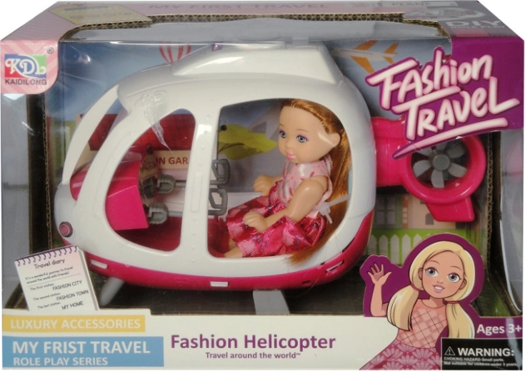 Dukke i helikopter med lys og lyde