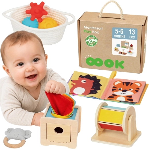 Woopie Green Montessori sansekasse 6 i 1 til børn fra 5 til 6 måneder – 13 dele