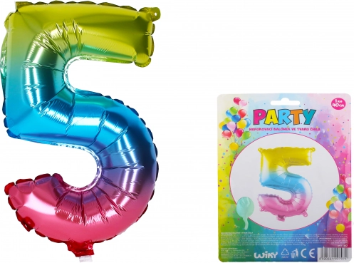 Oppustelig Ballon i Form af Tal 5 Regnbue