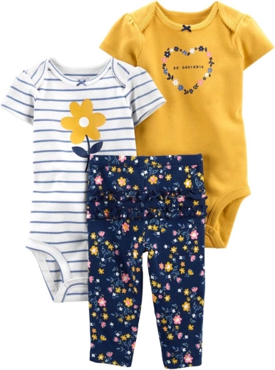 Carter's 3-delt sæt til piger multiflora – 2× kortærmede bodystockings og bukser