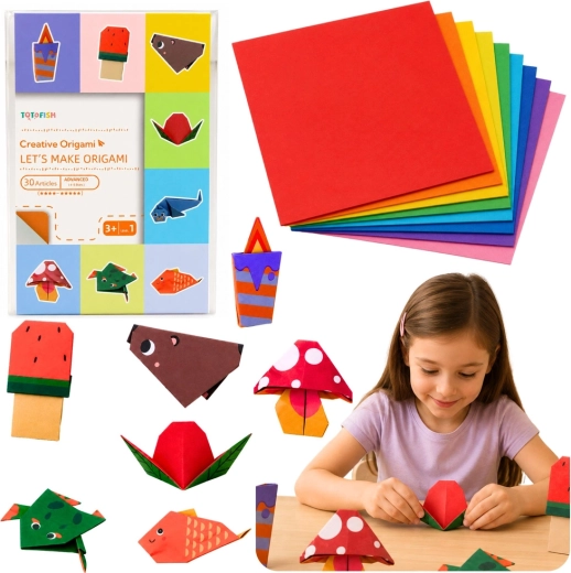 Farverigt origami-hæfte til børn – dyr, 30 ark