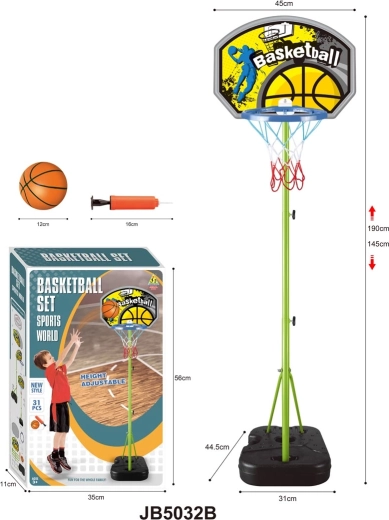 Børnebasketkurv med stativ og justerbar højde samt tilbehør