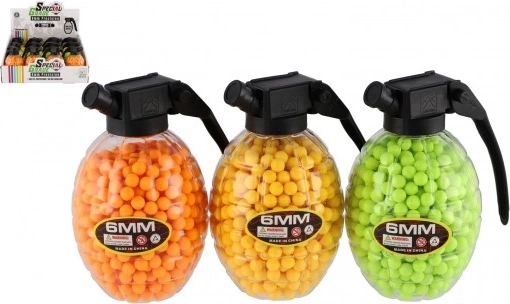 6 mm gummikugler til pistol i granatformet dåse (800 stk., 3 farver)