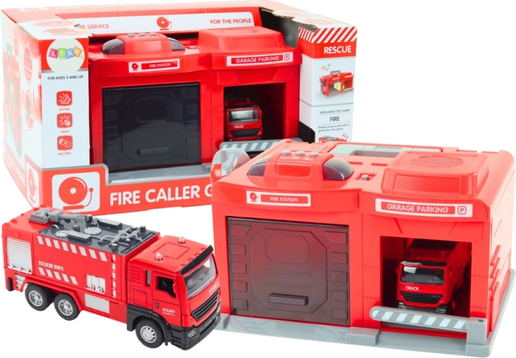 Brandstation med bil og walkie-talkie