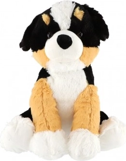 Plysbamse – siddende hund 38 cm sort‑brun‑hvid