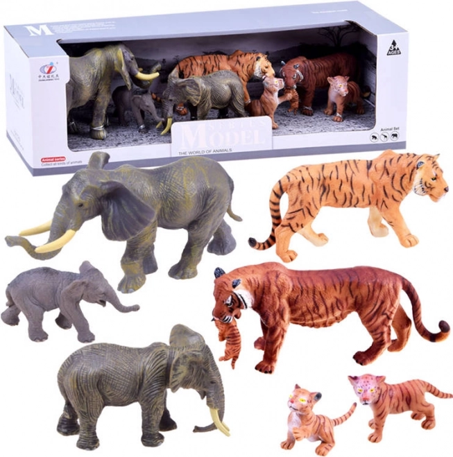 Sæt med safarifigurer af zebraer og løver – Tiger og elefant