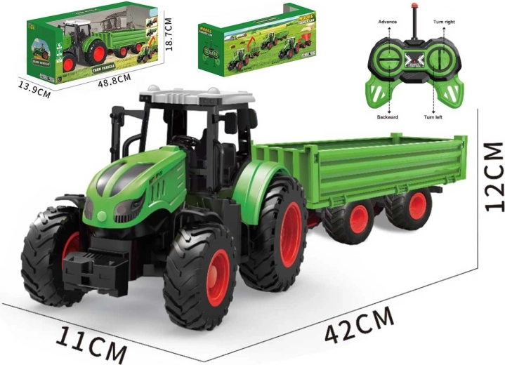R/C traktor med fjernbetjening og anhænger