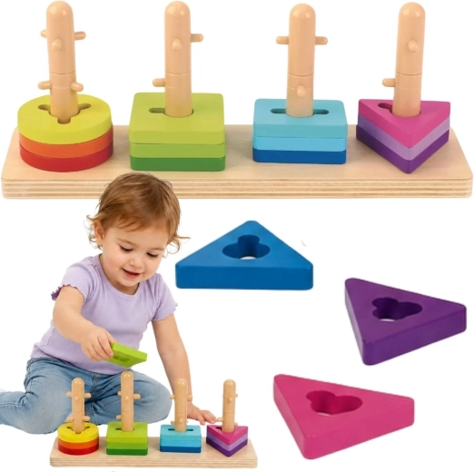 Tooky Toy træindsats og snørelegetøj med geometriske former