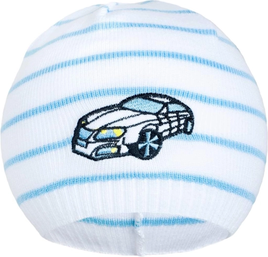Forårshue New Baby med bil hvid-blå 104 (3–4 år)