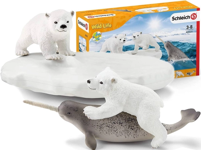 Schleich wild life polært legeplads med isbjørneunger og narhval