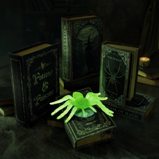 Selvlysende Halloween-dekoration, edderkop med sugekop, 4 stk.