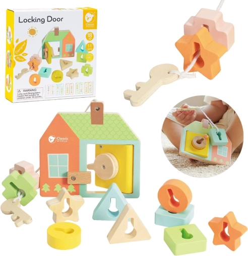 Classic World Montessori trælegetøj nøgle og dør 11 stk