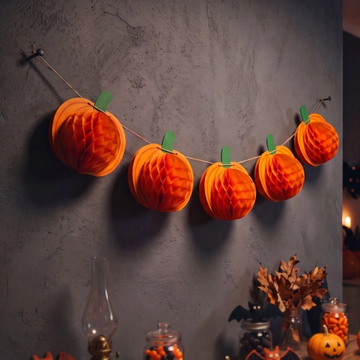 Halloween-papirguirlande med græskarlygter, 2 m