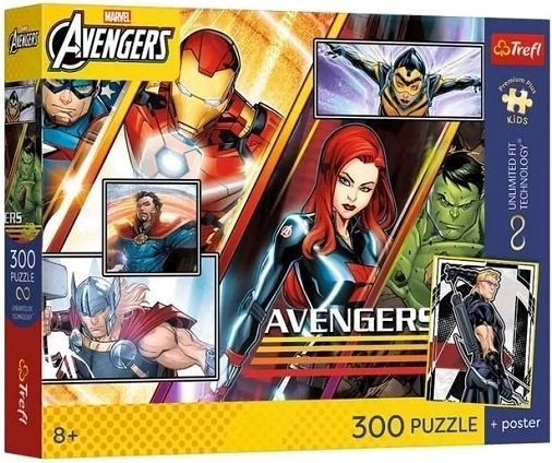 Puzzle Trefl Marvel Avengers – teamstyrke, 300 brikker + plakat