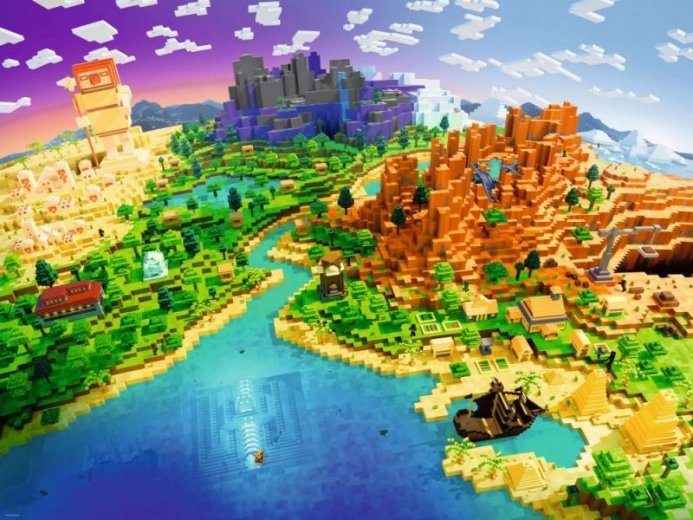 puslespil 1500 brikker ravensburger minecraft world