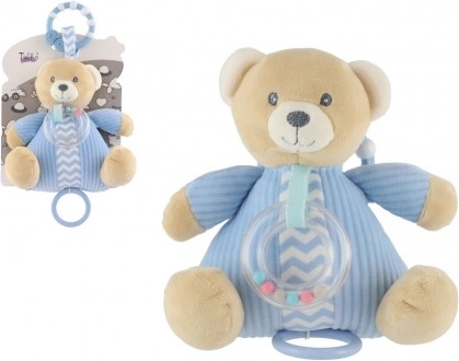 Plys­bamse med optræks spilledåse og rangle, blå 18 × 18 cm